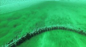Bottom trawl fishing - here the corresponding longline during operation - can lead to severe physical damage to the seabed.